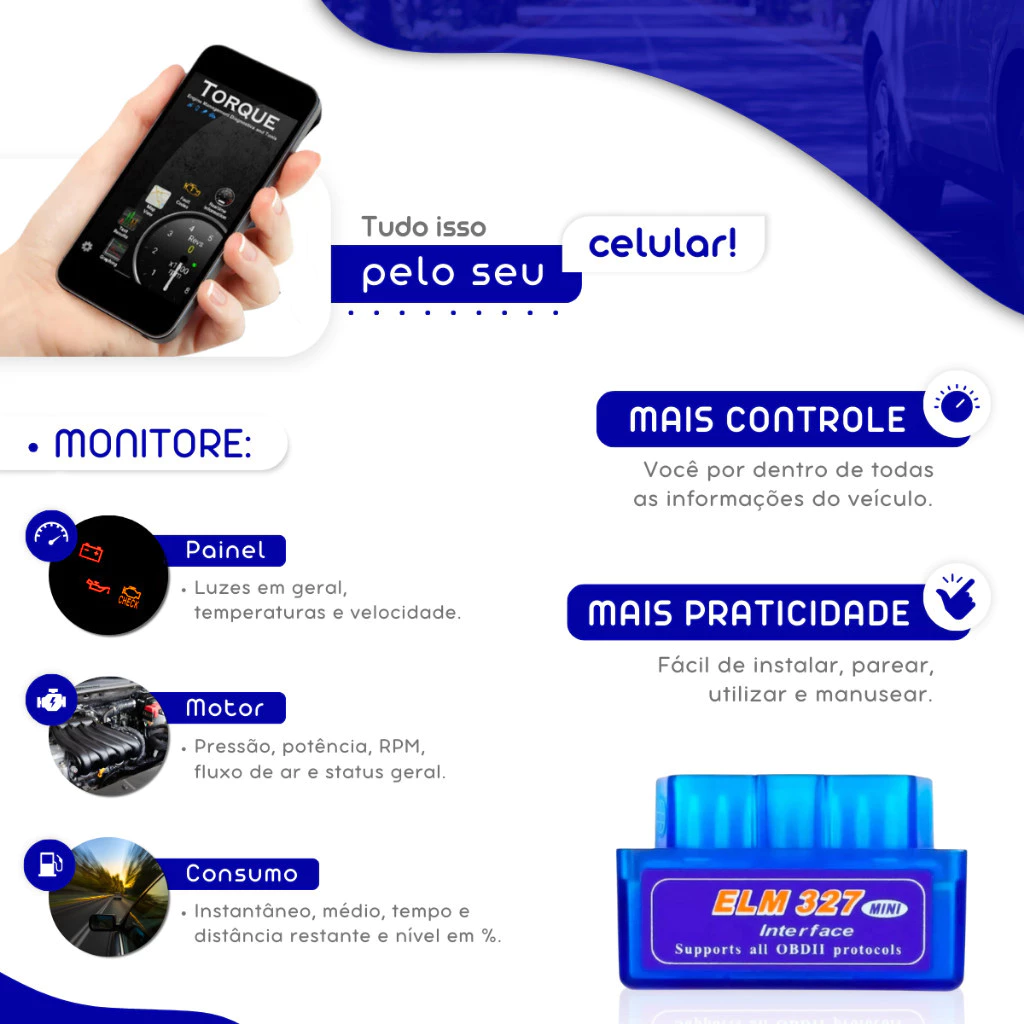 Scanner Automotivo Bluetooth Obd2 Eml 327 Android Ios Obdii imagem 3