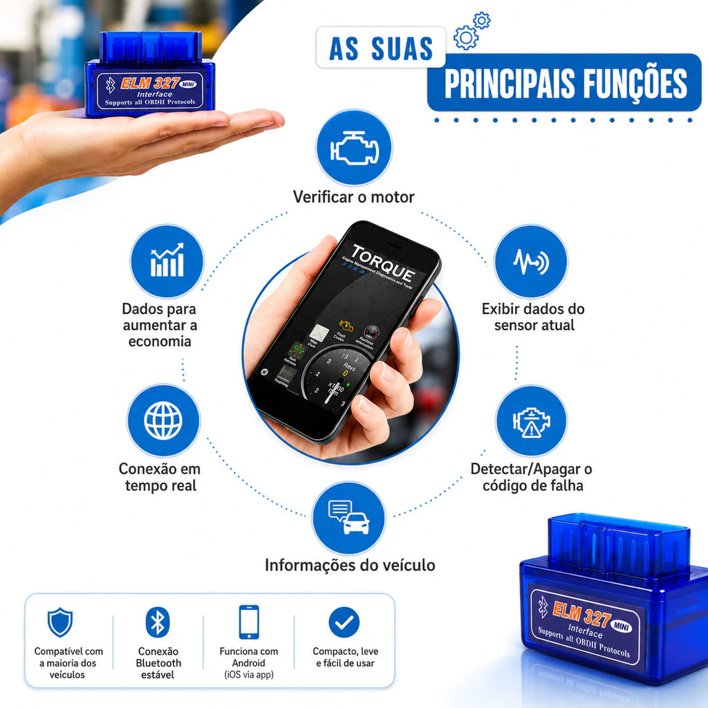 Scanner Automotivo Bluetooth Obd2 Eml 327 Android Ios Obdii imagem 6