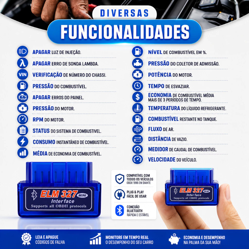 Scanner Automotivo Bluetooth Obd2 Eml 327 Android Ios Obdii imagem 7
